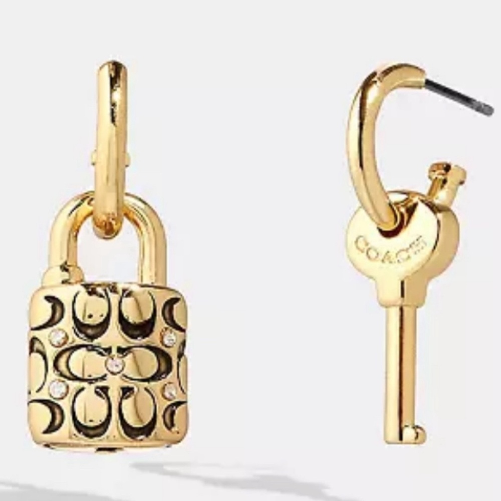 Quilted Padlock Key Mismatch earrings with clear crystal accent